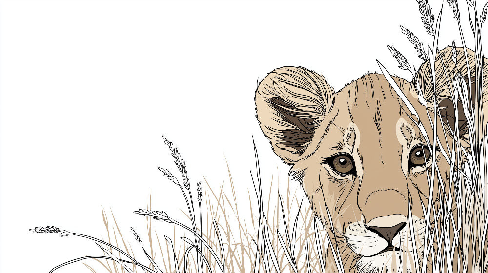 Detailed lion cub in tall grass mural wallpaper design pattern by Kids-Mundo