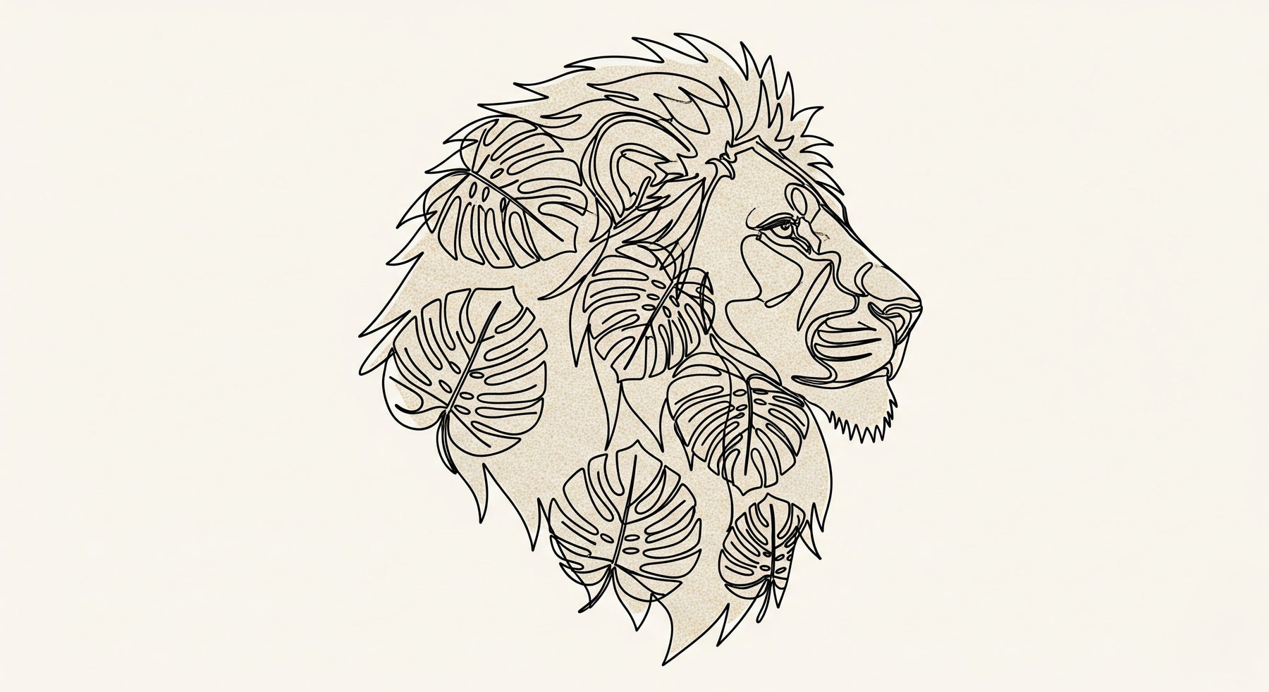Detailed lion and tropical foliage mural wallpaper design pattern by Kids-Mundo