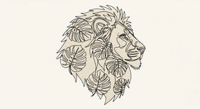 Detailed lion and tropical foliage mural wallpaper design pattern by Kids-Mundo