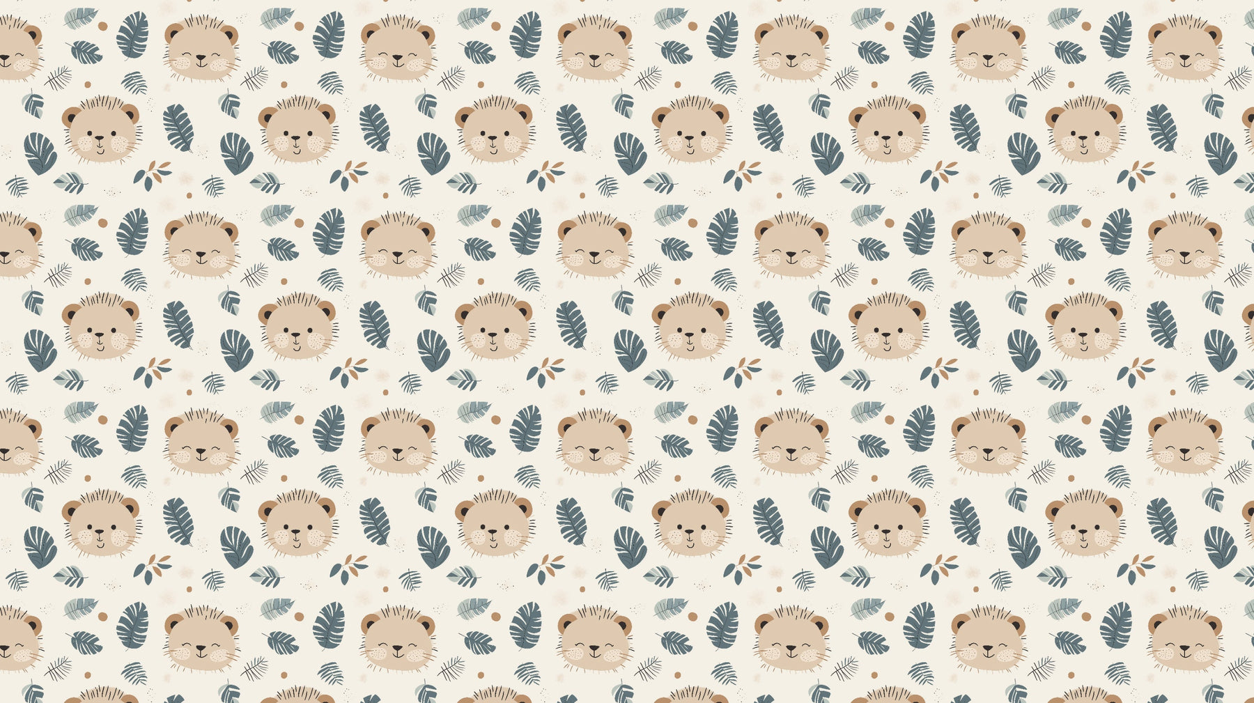 Detailed lion faces and tropical leaves mural wallpaper design pattern by Kids-Mundo
