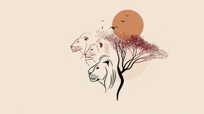 Detailed lion safari mural wallpaper design pattern with sunset and acacia tree by Kids-Mundo