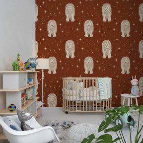 Lions and stars mural wallpaper transforming children's bedroom into safari adventure theme