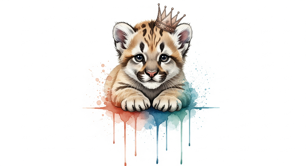 Little Tiger King Watercolour Wall Mural