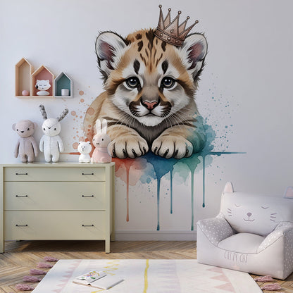 Kids-Mundo watercolour tiger king mural adding playful charm to a kids playroom