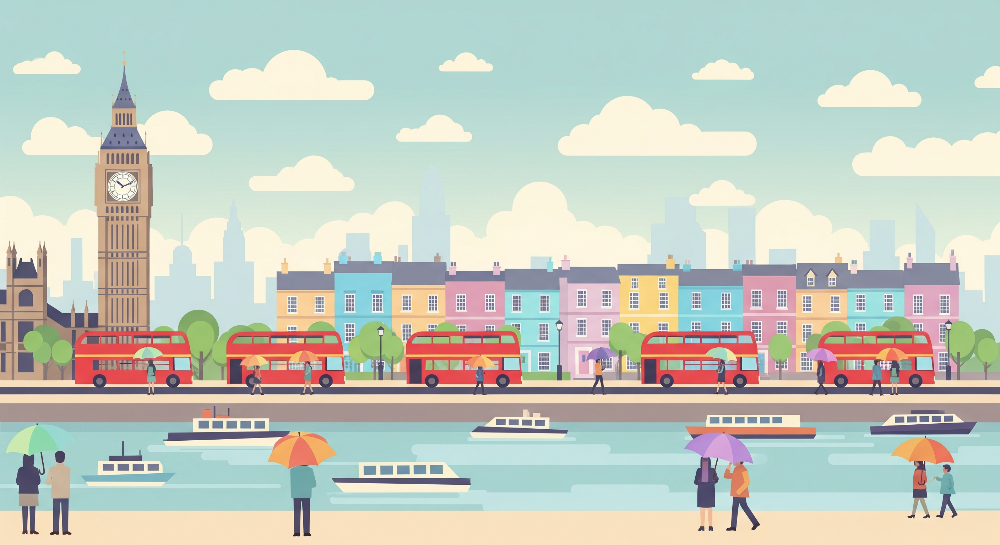 London Skyline with Red Buses Wall Mural
