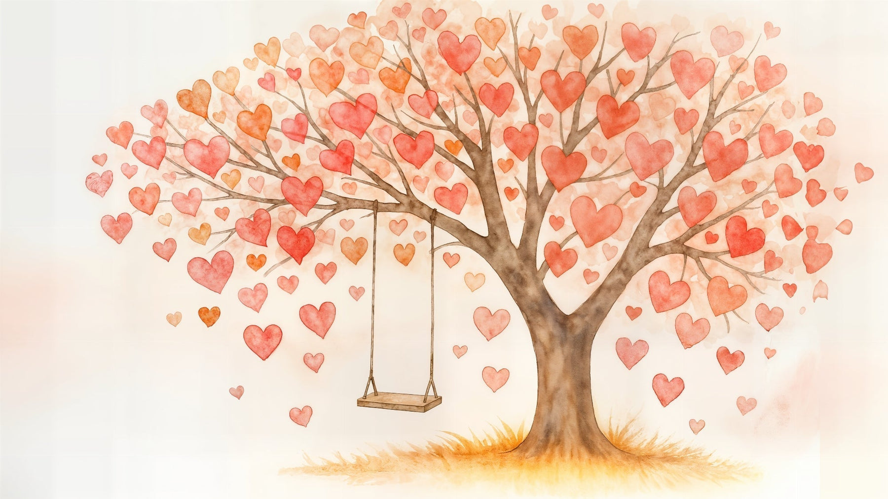 Detailed love tree mural wallpaper design pattern with hearts and swing by Kids-Mundo