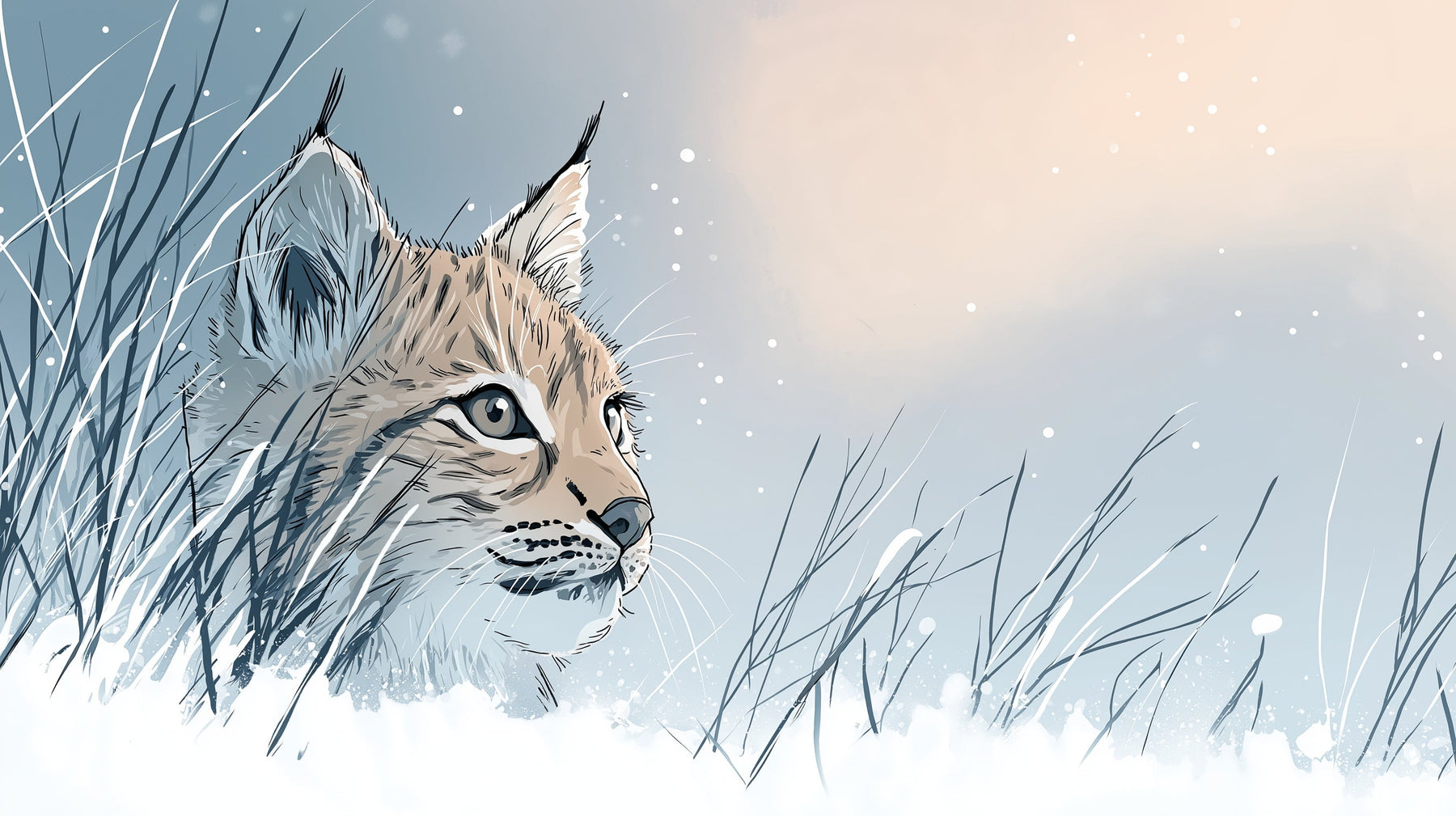 Detailed lynx in winter landscape mural wallpaper design pattern by Kids-Mundo