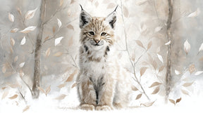Detailed young lynx and autumn leaves mural wallpaper design pattern by Kids-Mundo