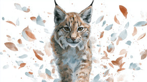 Detailed lynx mural wallpaper design pattern showing watercolor artistry and spring color explosion by Kids-Mundo