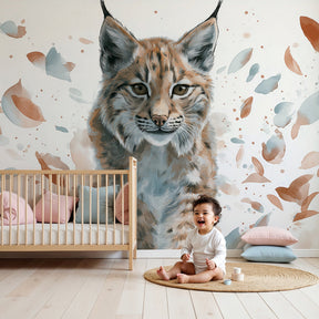 Majestic lynx mural wallpaper creating wild adventure atmosphere in modern kids bedroom by Kids-Mundo