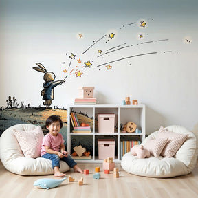 Magic rabbit mural wallpaper with wizard bunny creating dreamy nursery atmosphere by Kids-Mundo