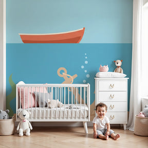 Marine adventure mural wallpaper with anchor and boat in modern nursery room by Kids-Mundo