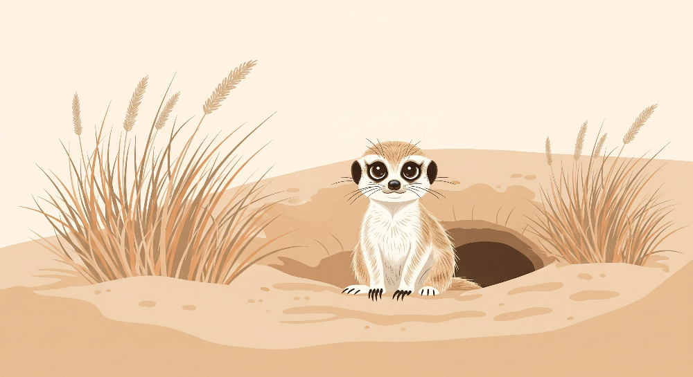 Meerkat at Its Burrow in Tall Grass Wall Mural