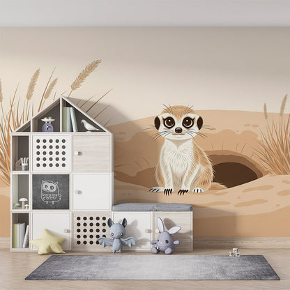 Kids-Mundo meerkat burrow wall mural bringing a cosy scene to a children's playroom