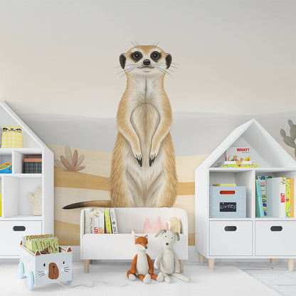 Kids-Mundo meerkat desert cacti mural covering a feature wall in a colourful kids' bedroom