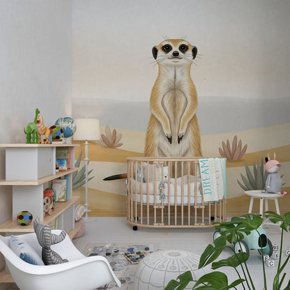 Kids-Mundo meerkat and cacti wall mural brightening a characterful children's playroom