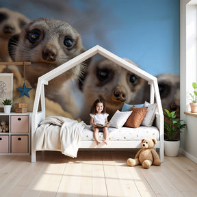 Meerkat desert mural wallpaper in modern nursery with natural wood furniture by Kids-Mundo