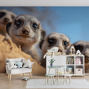 Safari animal meerkat wallpaper creating adventurous kids bedroom decor with earth tones