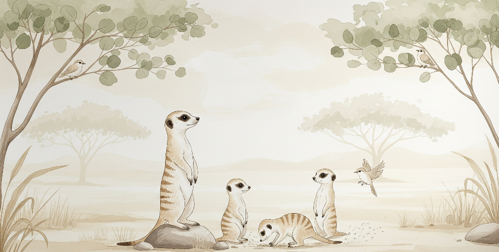 Meerkat Family Under Acacia Trees Wall Mural
