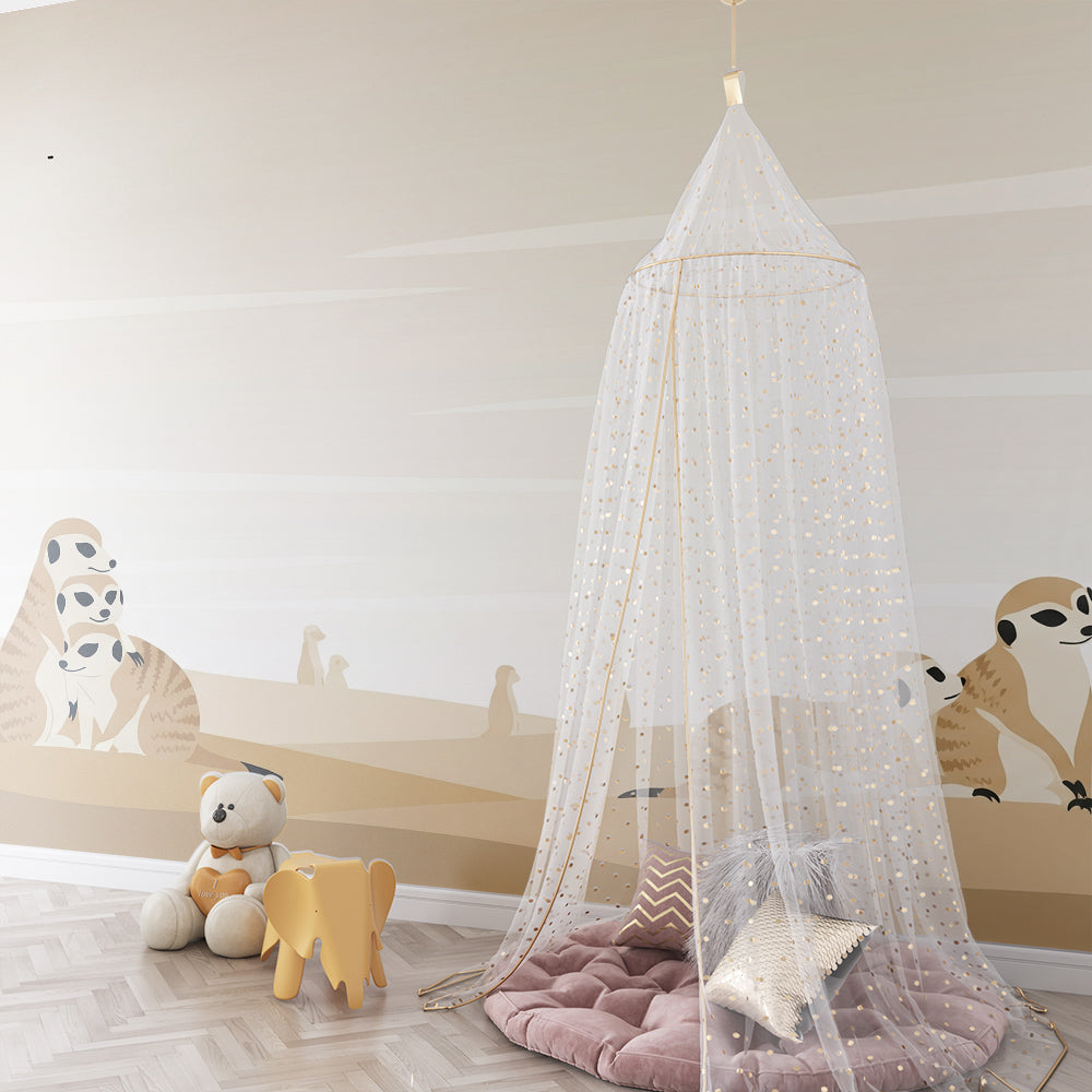 Kids-Mundo meerkat family wall mural bringing warmth to a children's playroom