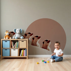 Meerkat safari mural wallpaper in modern nursery with pastel decor by Kids-Mundo
