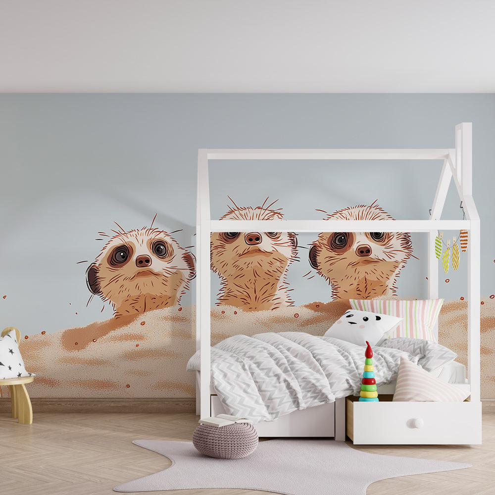 African safari meerkat wallpaper transforming children's playroom with wildlife theme