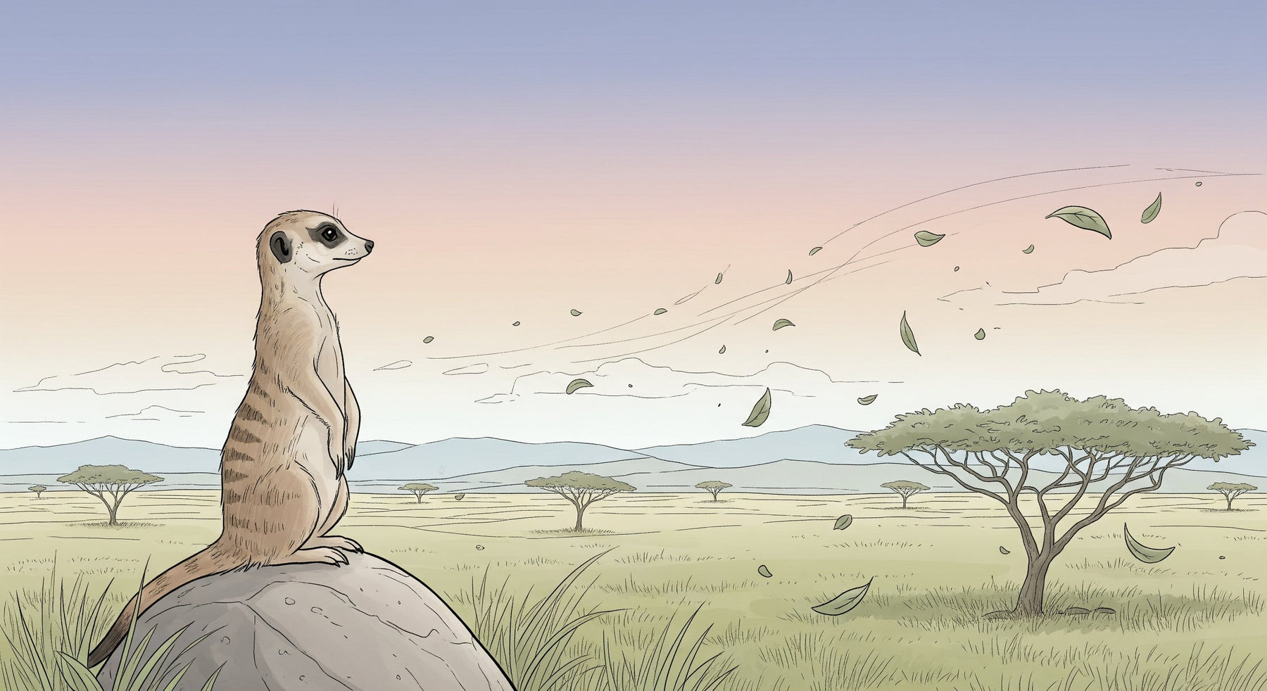 Detailed meerkat savanna mural wallpaper design pattern showing African landscape by Kids-Mundo