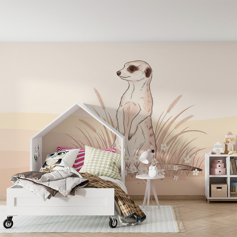 Kids-Mundo meerkat wildflower wall mural brightening a gentle children's playroom