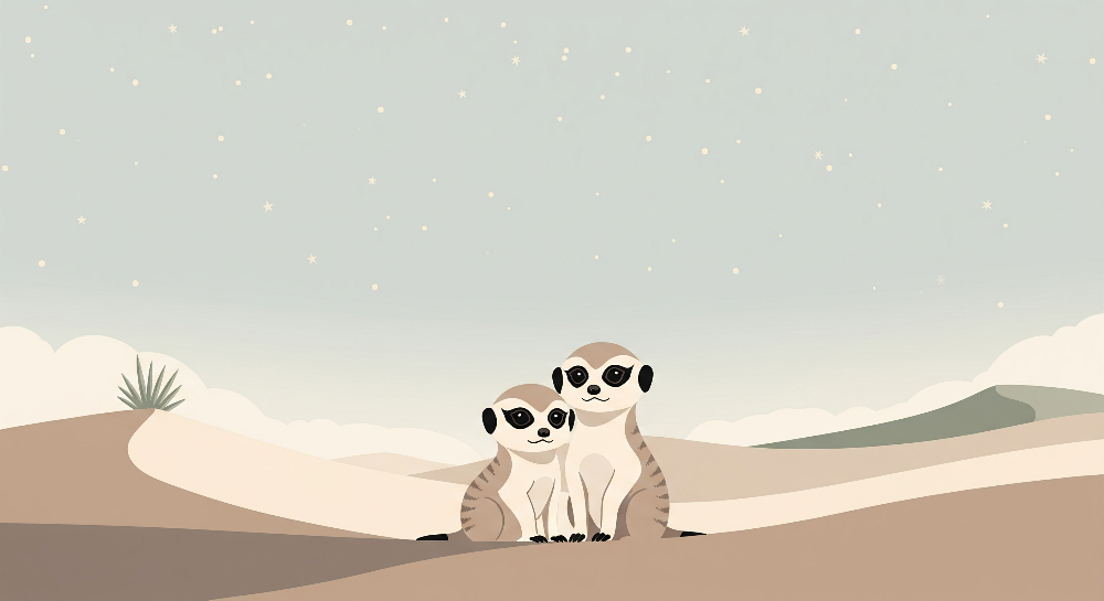 Meerkat Duo Under a Starry Desert Night Wall Mural