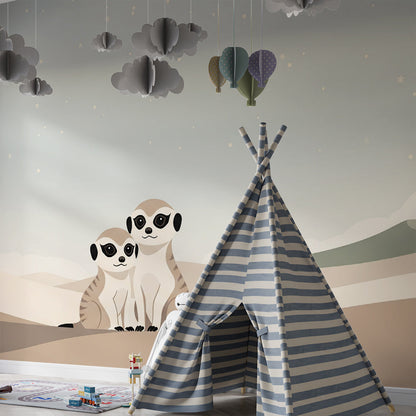 Kids-Mundo starry meerkat wall mural bringing a quiet desert night into a children's playroom