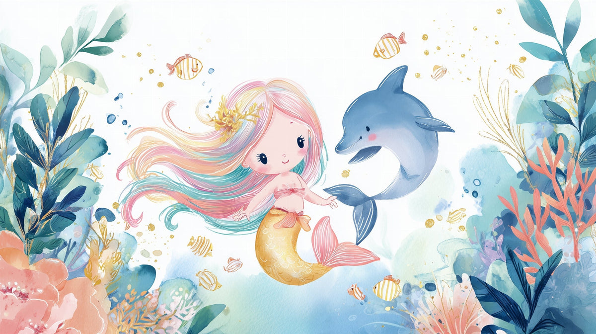 Mermaid and Dolphin Ocean Wall Mural