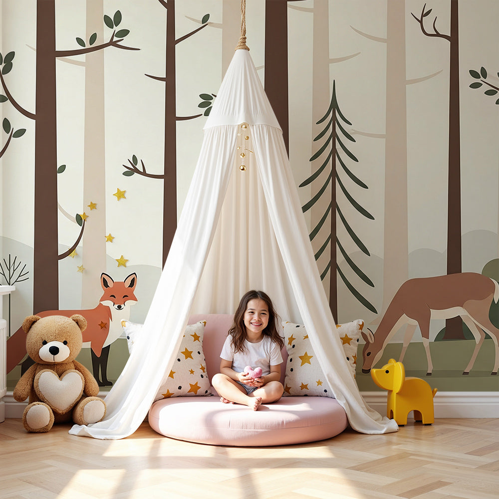 Kids-Mundo minimalist fox and deer forest wall mural in a modern muted nursery