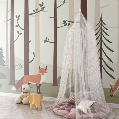 Kids-Mundo minimalist woodland mural with fox and deer set in a playroom