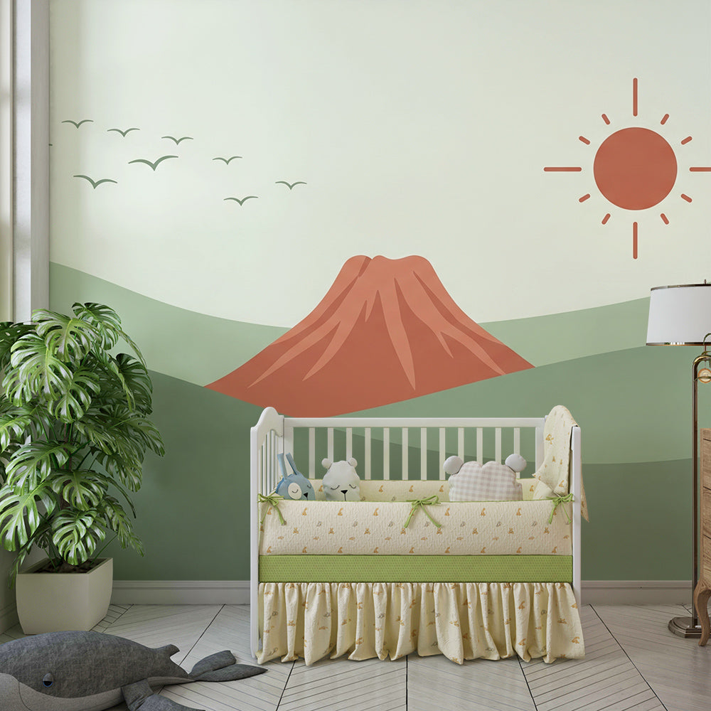 Kids-Mundo mountain sunrise mural bringing nature to a kids bedroom wall