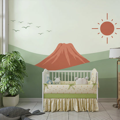 Kids-Mundo mountain sunrise mural bringing nature to a kids bedroom wall