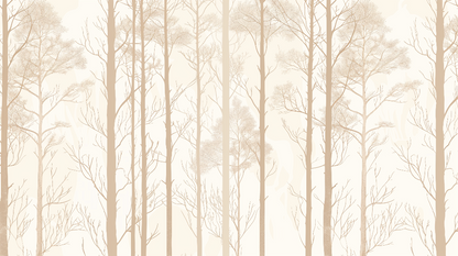 Kids-Mundo flat artwork of tall slender trees in soft beige and tan watercolour tones.