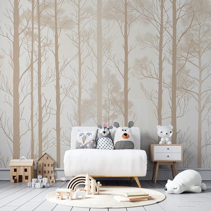 Kids-Mundo minimalist tree wall mural bringing a calm woodland feel to a playroom.