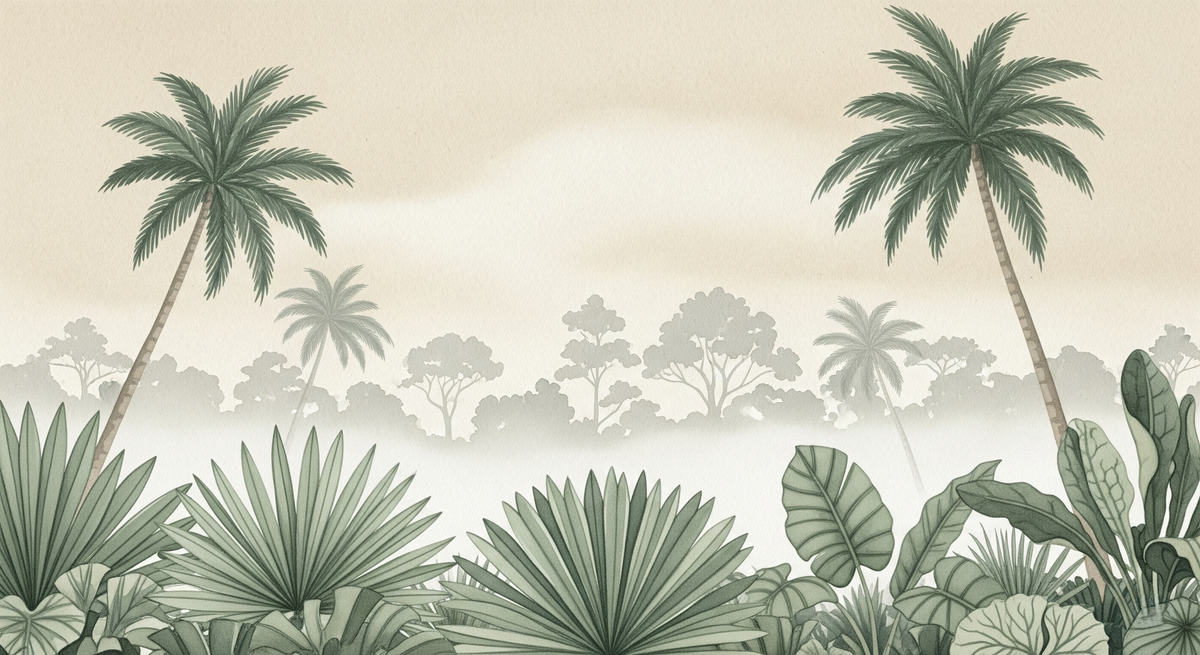 Misty Jungle Palms in Soft Beige Wall Mural