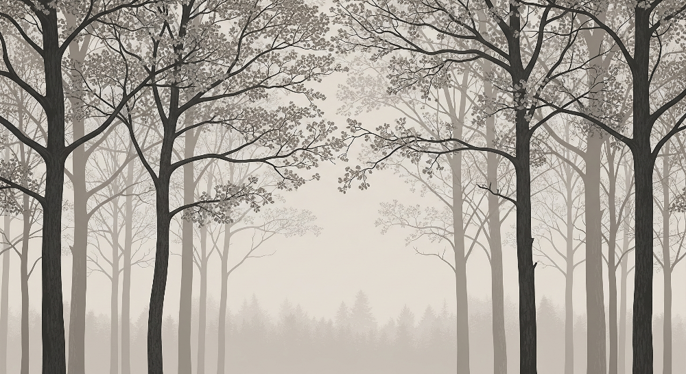 Delicate Misty Forest Branches Wall Mural