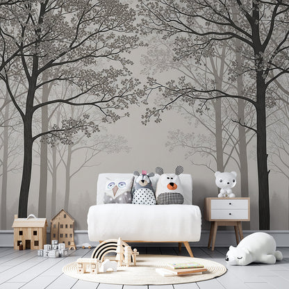 Kids-Mundo misty forest branches wall mural bringing calm to a children's playroom