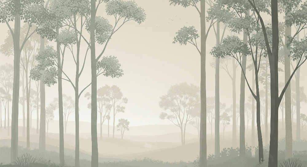 Misty Forest with Delicate Trees Wall Mural