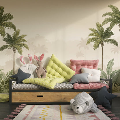 Kids-Mundo jungle elephant wall mural as a feature wall in a kids' bedroom