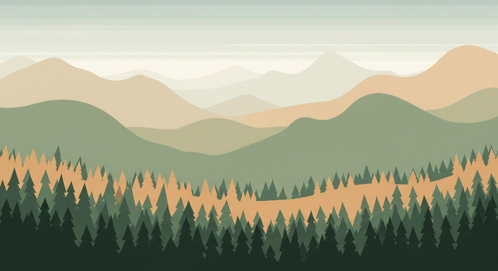 Kids-Mundo misty green mountains and pine forest wall mural artwork shown in full