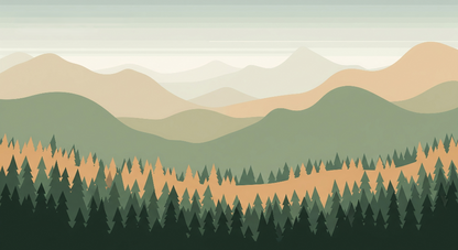 Kids-Mundo misty green mountains and pine forest wall mural artwork shown in full
