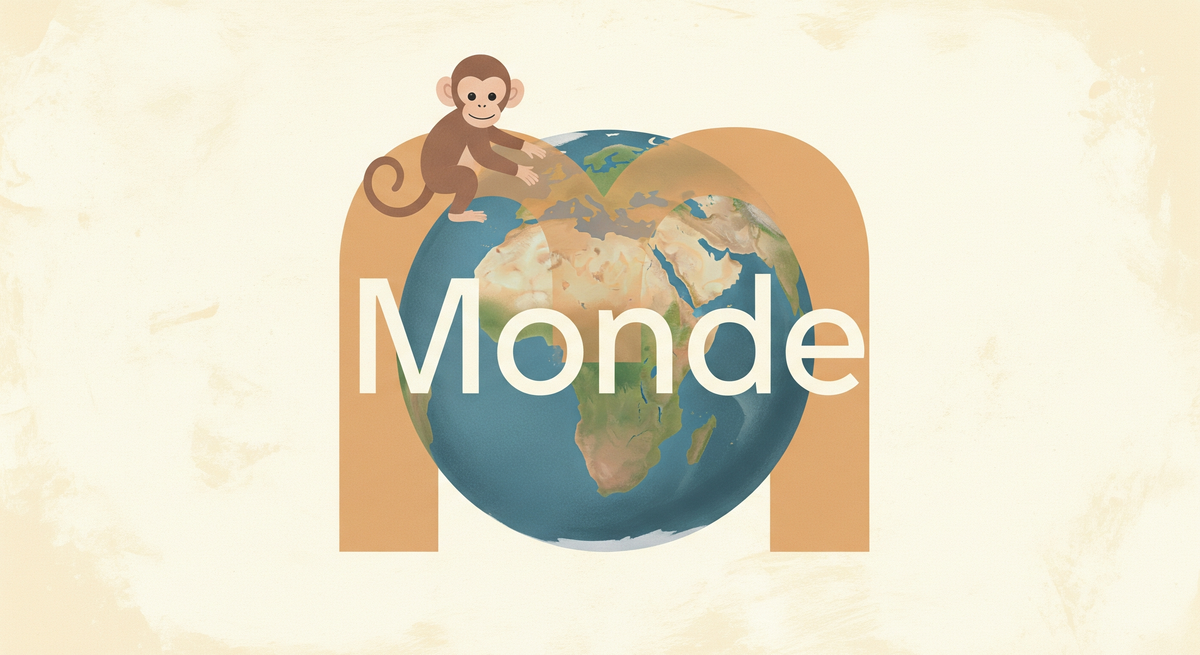 Playful Monkey and Globe World Map Wall Mural