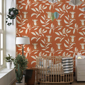 Jungle animal wallpaper with playful monkeys in modern kids bedroom setting