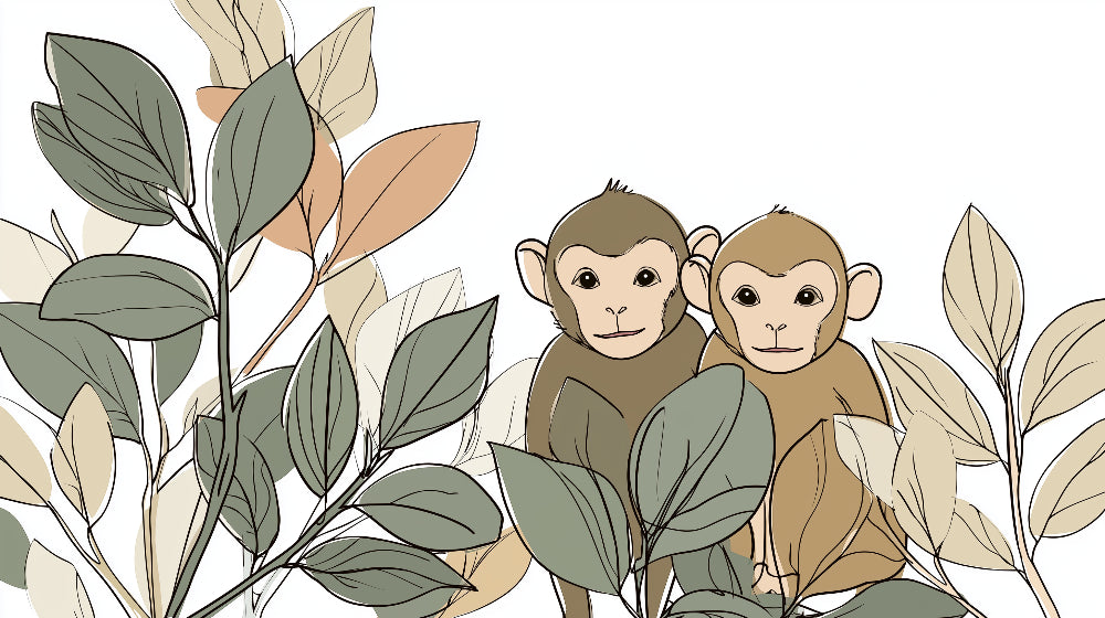 Detailed monkey and tropical leaves mural wallpaper design pattern by Kids-Mundo