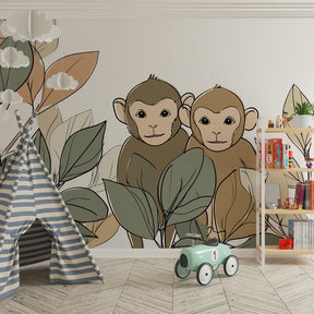 Jungle animal mural wallpaper transforming playroom into tropical paradise