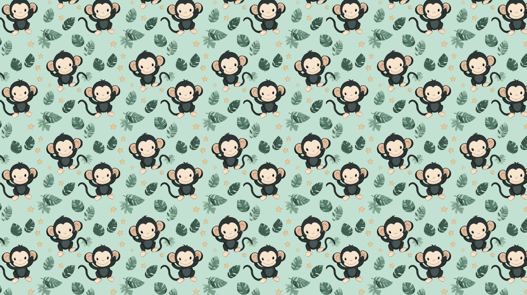 Detailed monkey and tropical leaves mural wallpaper design pattern by Kids-Mundo
