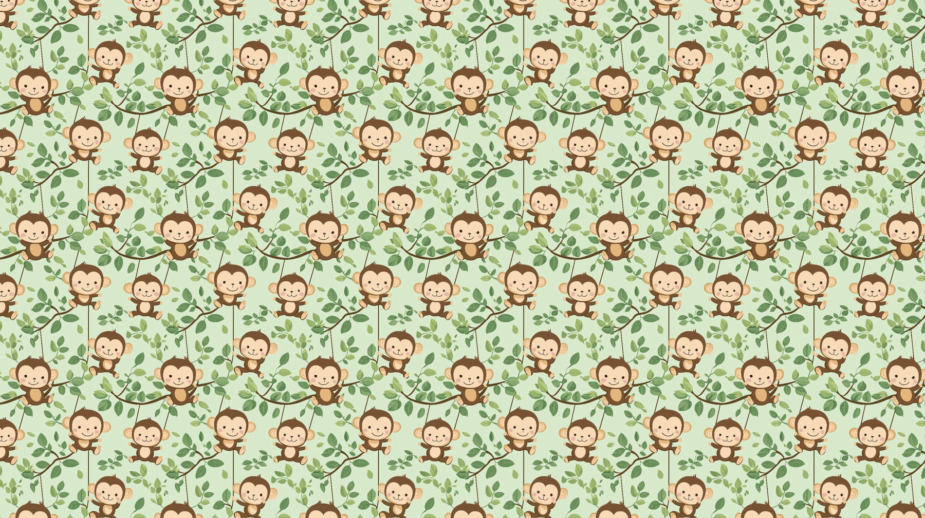 Detailed monkey and green leaves mural wallpaper design pattern by Kids-Mundo